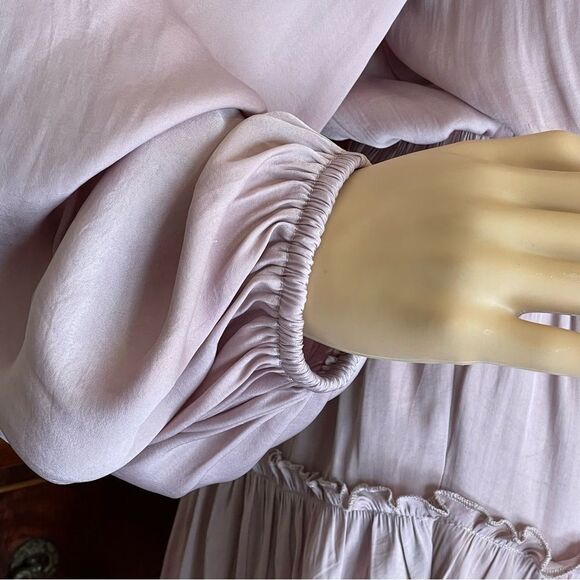 Glam Boho Ruffled Ballon Long Sleeve Mini Dress Blush Mauve Pink Size Large - Picture 5 of 11